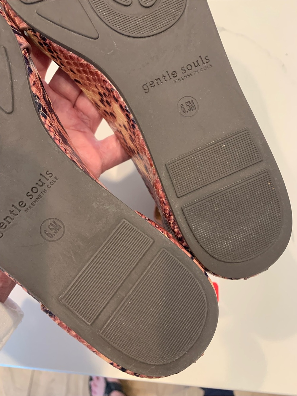 NEW Gentle Souls Leather Reptile Mauve/Black Print Wedge Sandal Size 6.5 NWOB - Picture 12 of 13